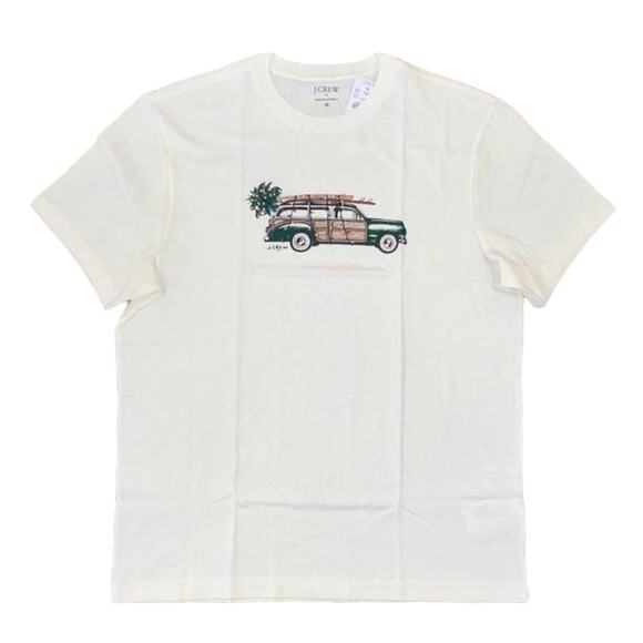 NWT J. Crew Men's Ivory W/Truck and Palm Tree Graphic Tee - Picture 1 of 8